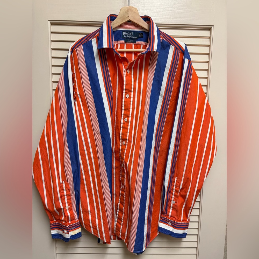 Polo Ralph Lauren Estate Classic Fit Shirt XL Red Blue Striped Button Up Y2K VTG